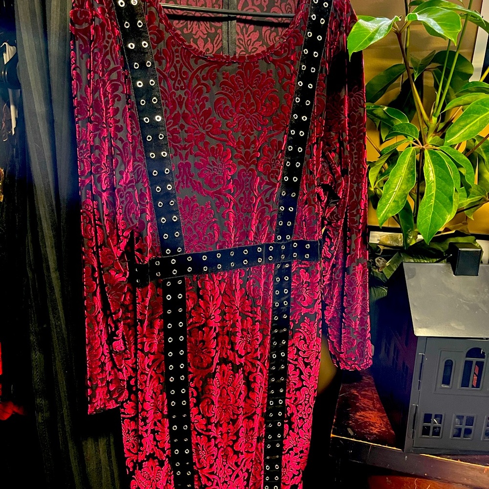 Goth Grommet Jacquard Velvet Dress